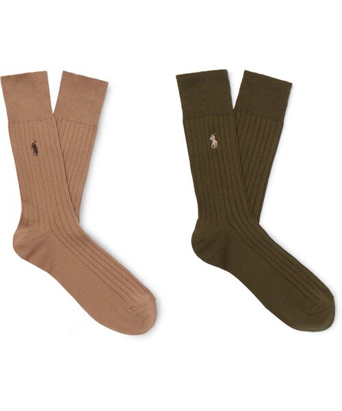 POLO RALPH LAUREN(ポロ ラルフ ローレン)の「Polo Ralph Lauren Two-Pack Logo-Embroidered Cotton-Blend Socks(ソックス/靴下・メンズ・multi・39/42/43/46)」の1枚目の写真