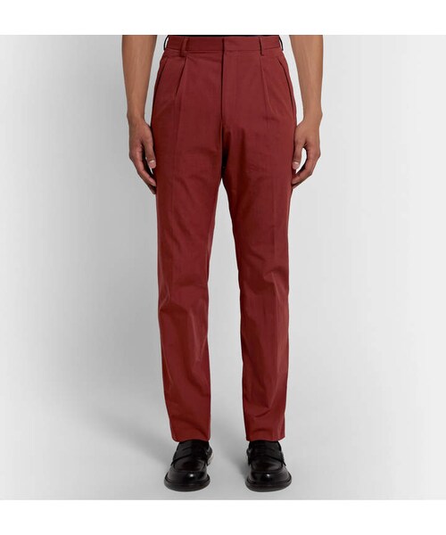 DRIES VAN NOTEN（ドリスヴァンノッテン）の「Dries Van Noten Brick Slim-Fit Pleated Cotton Suit Trousers（その他パンツ・メンズ・Red・It 44/It 46/It 48/It 52/It 54）」の2枚目の写真