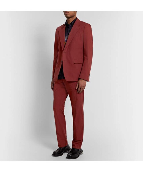 DRIES VAN NOTEN（ドリスヴァンノッテン）の「Dries Van Noten Brick Slim-Fit Pleated Cotton Suit Trousers（その他パンツ・メンズ・Red・It 44/It 46/It 48/It 52/It 54）」の3枚目の写真