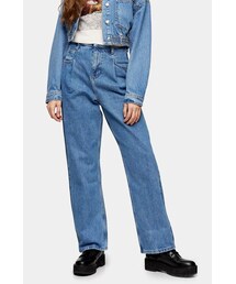 Topshop Mid Blue Pleat Dad Jeans