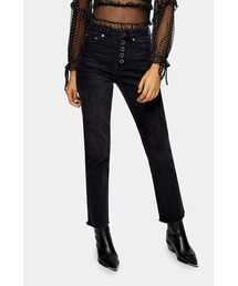 Topshop Washed Black Popper Straight Jeans