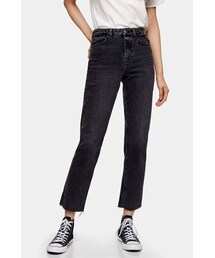 Topshop CONSIDERED Washed Black Raw Hem Organic Cotton Straight Jeans