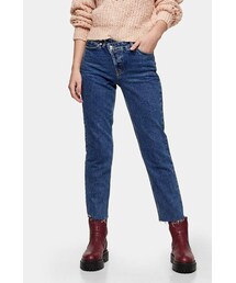 Topshop Mid Blue Wrap Over Straight Jeans