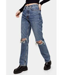 Topshop Mid Blue Ripped Dad Jeans