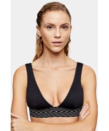 Topshop Black Shirred Elastic Triangle Bikini Top