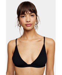 Topshop Black High Apex Crinkle Triangle Bikini Top