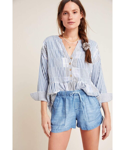 Stone High-Rise Chambray Shorts - WEAR