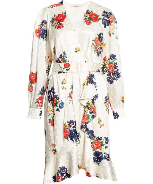 TORY BURCH(トリーバーチ)の「Tory Burch Floral Print Long Sleeve Silk Wrap Dress(ワンピース・レディース・White・0/2/8/4/10/00/6/12/14)」の4枚目の写真