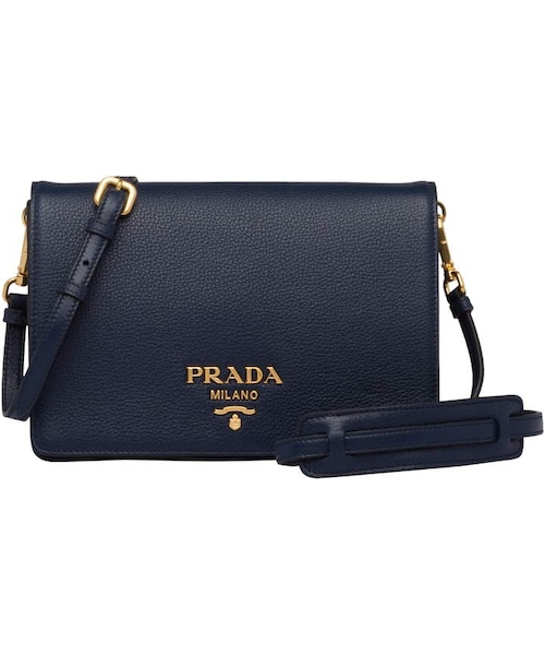 PRADA（プラダ）の「Prada Daino Leather Flap Crossbody Bag（ショルダーバッグ・レディース・Black/Blue・One Size）」の2枚目の写真