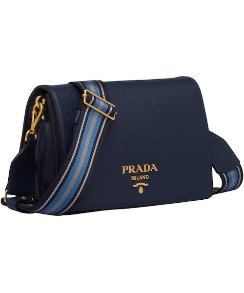 PRADA（プラダ）の「Prada Daino Leather Flap Crossbody Bag（ショルダーバッグ・レディース・Black/Blue・One Size）」の3枚目の写真