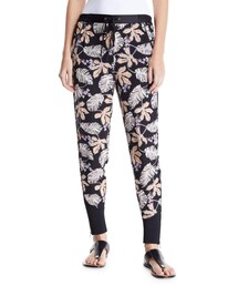 3.1 Phillip Lim Floral Leaf Crepe Jogger Pants with Piping