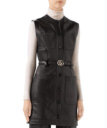 Gucci Leather Button-Front Belted Dress
