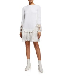 No. 21 Knitted Long-Sleeve Dress with Mesh