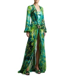 ワンピース VERSACE PRINTED VISCOSE DRESS Versace Short-Sleeve Multicolored Silk Dress - Runway Catalog