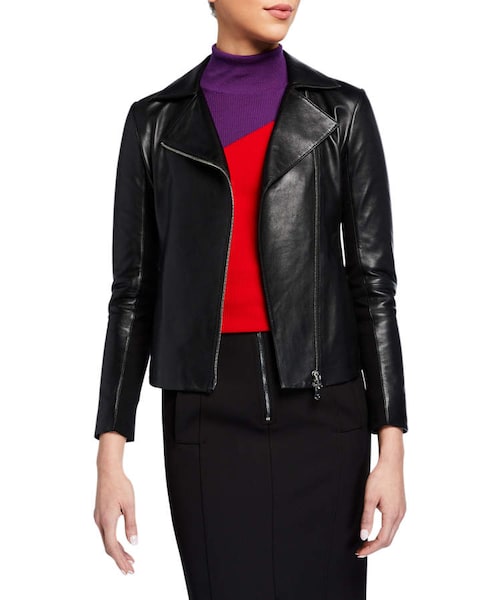 EMPORIO ARMANI(エンポリオアルマーニ)の「Emporio Armani Leather Jacket with Jersey Inset(ライダースジャケット・レディース・Black・36 It (0 Us)/38 It (2 Us)/40 It (4 Us)/42 It (6 Us)/44 It (8 Us)/46 It (10 Us)/48 It (12 Us)/50 It (14 Us)/52 It (16 Us))」の1枚目の写真