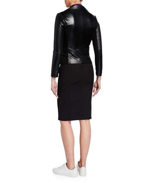 EMPORIO ARMANI(エンポリオアルマーニ)の「Emporio Armani Leather Jacket with Jersey Inset(ライダースジャケット・レディース・Black・36 It (0 Us)/38 It (2 Us)/40 It (4 Us)/42 It (6 Us)/44 It (8 Us)/46 It (10 Us)/48 It (12 Us)/50 It (14 Us)/52 It (16 Us))」の2枚目の写真