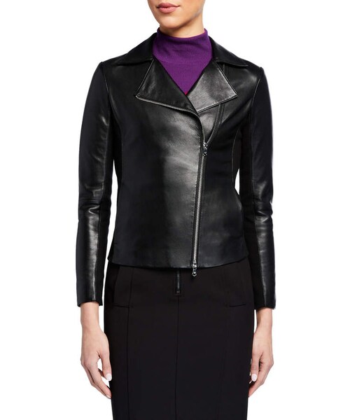 EMPORIO ARMANI(エンポリオアルマーニ)の「Emporio Armani Leather Jacket with Jersey Inset(ライダースジャケット・レディース・Black・36 It (0 Us)/38 It (2 Us)/40 It (4 Us)/42 It (6 Us)/44 It (8 Us)/46 It (10 Us)/48 It (12 Us)/50 It (14 Us)/52 It (16 Us))」の3枚目の写真