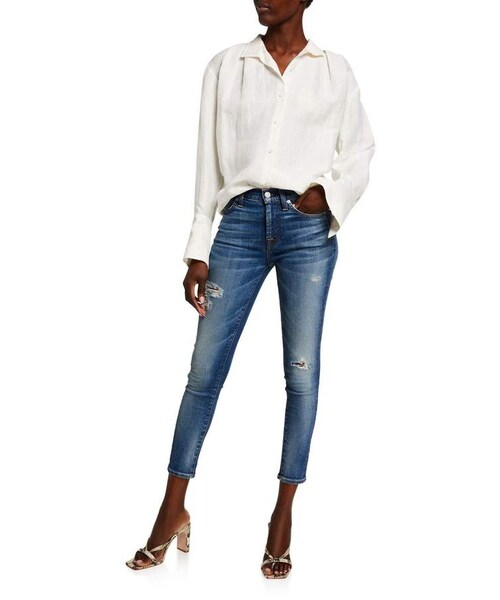 JEN 7 By 7 For All Mankind Jen 7 Cotton-Blend Diamante High Rise Skinny