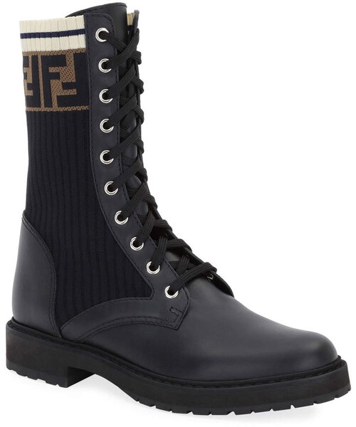 FENDI(フェンディ)の「Fendi Leather Combat Boot with FF Cuff(ブーツ・レディース・Black・11.5b / 41.5eu/11b / 41eu)」の3枚目の写真
