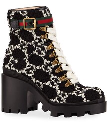 Gucci Trip GG Tweed Lace-Up Booties