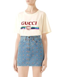 Gucci Embroidered High-Waist Denim Mini Skirt
