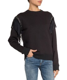 Saint Laurent | Saint Laurent Crewneck Long-Sleeve Sweatshirt with Leather Fringe Detail (スウェット)