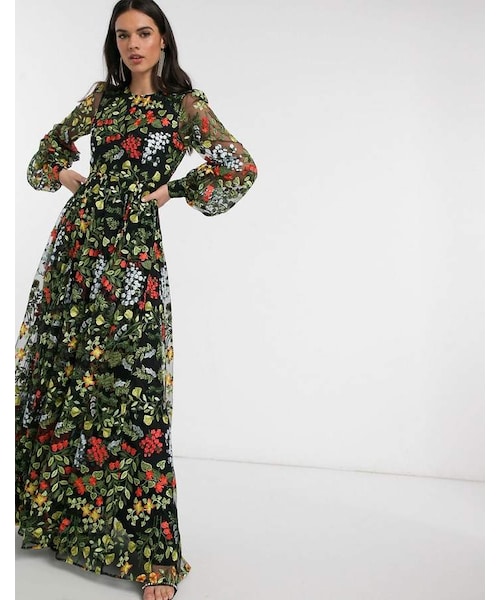 エイソス (ASOS EDITION) レディース ワンピース ワンピース・ドレス Asos Edition Long Sleeve Scoop Neck Knitted Maxi Dress In Charcoal (チャコール) asos（エイソス）の「Asos Edition ASOS EDITION kimono sleeve drape