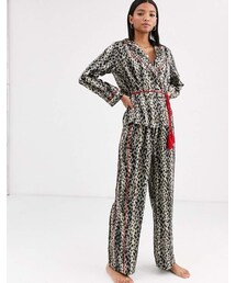 Asos Design ASOS DESIGN premium animal print satin shirt & pants pyjama set