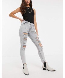 Bershka distressed skinny jean in gray