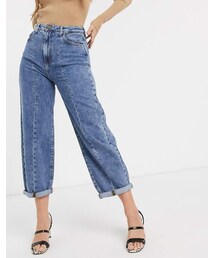 Stradivarius slouchy jeans with front seam in medium wash