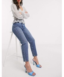 Stradivarius mom jean with stretch in mid wash