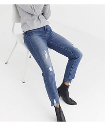 Stradivarius mom jean with stretch and rip detail in blue