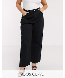 asos | Asos Curve ASOS DESIGN Curve High rise 'relaxed' dad jeans in washed black(デニムパンツ)