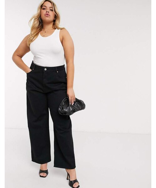 asos（エイソス）の「Asos Curve ASOS DESIGN Curve High rise 'relaxed' dad jeans in washed black（デニムパンツ・レディース・Black・24 L32）」の2枚目の写真