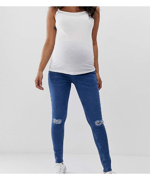 New look（ニュールック）の「New Look Maternity over bump ripped skinny jeans in