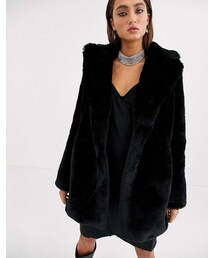 Bershka faux fur longline coat in black