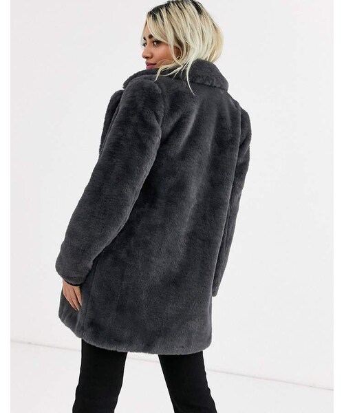 New look（ニュールック）の「New Look Petite faux fur coat in dark gray（その他・レディース・Gray・6）」の2枚目の写真