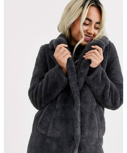 New look（ニュールック）の「New Look Petite faux fur coat in dark gray（その他・レディース・Gray・6）」の3枚目の写真