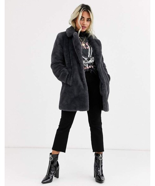 New look（ニュールック）の「New Look Petite faux fur coat in dark gray（その他・レディース・Gray・6）」の4枚目の写真