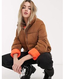 Bershka oversized puffer jacket in brown