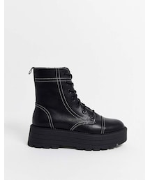 Bershka | Bershka contrast stitch flatform lace up hiker boots(ブーツ)