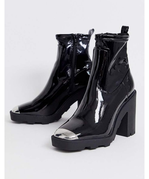 asos（エイソス）の「Asos Design ASOS DESIGN Exchange chunky sock boots in black patent（ブーツ・レディース・Black・6）」の3枚目の写真