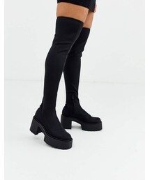 Bershka | Bershka chunky sole pull on boots in black(ブーツ)