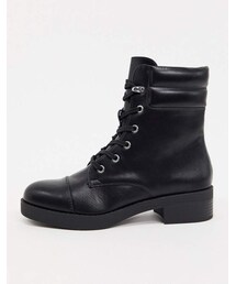 Bershka lace front high ankle boots in black