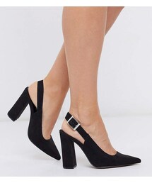 asos | Asos Design ASOS DESIGN Wide Fit Planet slingback high block heels in black(パンプス)