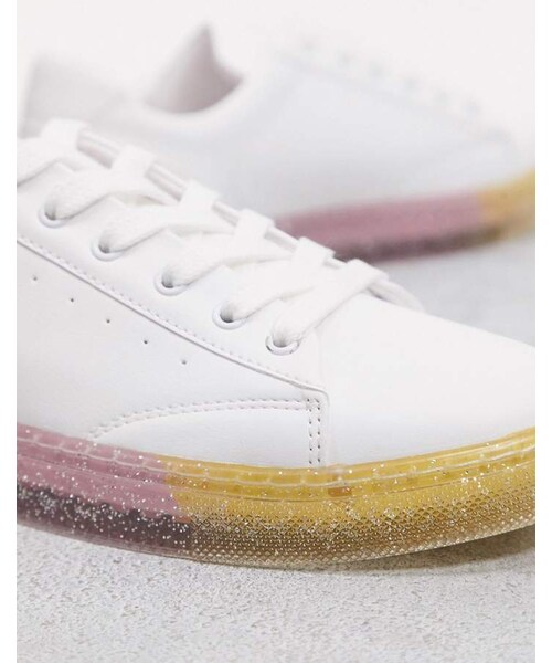 Bershka glitter sole sneaker in white