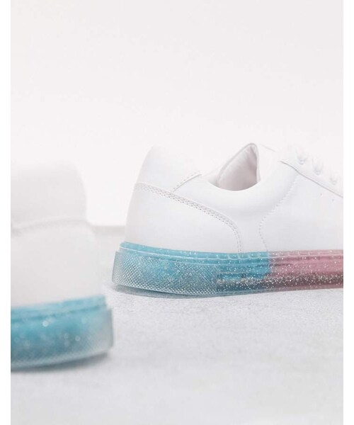 Bershka glitter sole sneaker in white