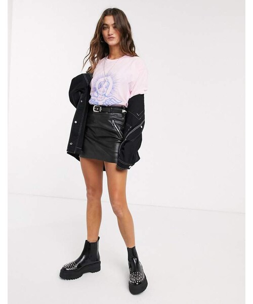 Bershka,Bershka western belted faux leather mini skirt in black - WEAR