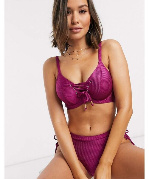 Pour Moi?,Pour Moi Fuller Bust Coco Beach underwired rope rib bikini top in  purple - WEAR