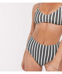 Monki recycled high waist bikini brief in mono stripe